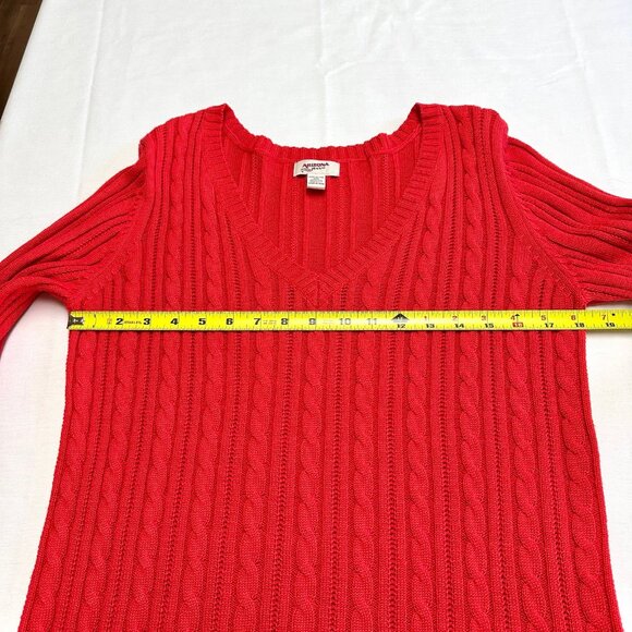 Vintage y2k Womens Red Cable Knit Sweater Size XL V Neck Preppy 2000s Holiday - Picture 3 of 8